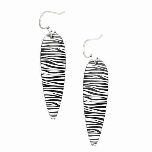 Zebra Print Titanium Long Drop Earrings